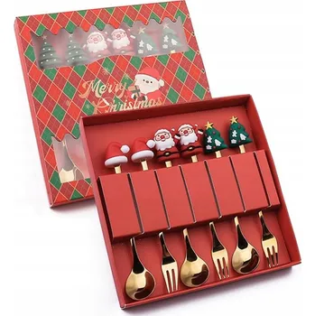 Příbor Vánoční příbory pro děti SADA zlaté příbory Santa Clause