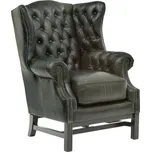 Křeslo Chesterfield II zelená pravá kůže