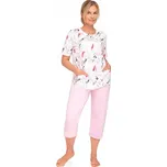 Dámské pyžamo 4XL růžové rozepínací krátký rukáv bavlněné kalhoty