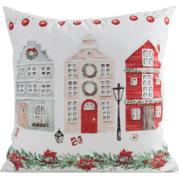 Povlak na polštářek VÁNOČNÍ DEKORAČNÍ POVLAK NA POLŠTÁŘ HOUSE 45X45 CM VZOROVANÁ
