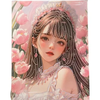 Diamantové malování Diamantový obrázek na plátně 23 x 30 cm - Brunetka, růžové tulipány