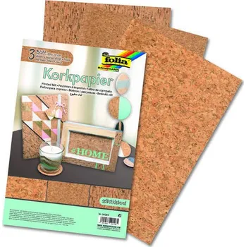 Umělecký papír Korkový papír samolepicí 20×30 cm – 3 listy ve 3 motivech – přírodní dekorace