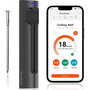Kuchyňský teploměr MEATMEET S PRO ŠEDÝ KUCHYŇSKÝ BLUETOOTH/WIFI TEPLOMĚR NA GRIL/UDÍRNU