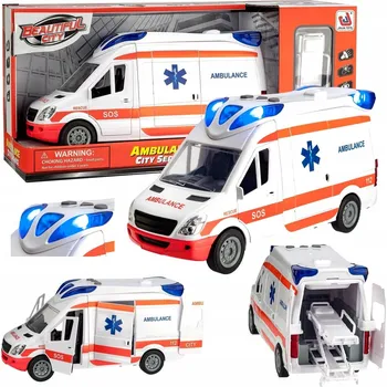 autíčko Auto QULKI Sanitka se zvukem a světlem s nosítky 1:20 bílá