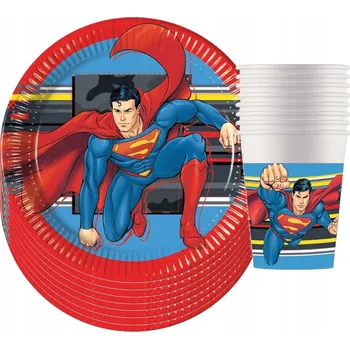 Talíř Sada Superman - Talířky, Kelímky, Ubrousky pro 8 osob, 16 kusů