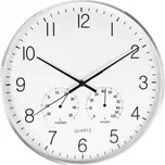 Nástěnné hodiny s teploměrem a vlhkoměrem 38 cm stříbrný rám KO-837362290