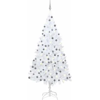 Vánoční stromek zahrada-XL Umělý vánoční stromek s LED a sadou koulí bílý 210 cm PVC 3077714