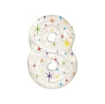 Balónek Fóliový balónek číslice "8" bílý s hvězdičkami (100 cm)
