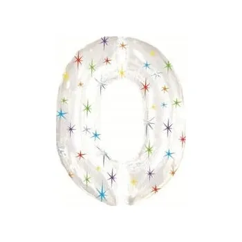 Balónek Fóliový Balónek Číslice "0" Bílý s Hvězdičkami (100 cm)