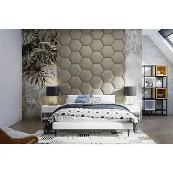 Předsíňová stěna Čalouněný nástěnný panel Hexagon 30 x 26 x 5 cm šedobéžová