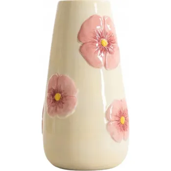 Váza Váza ROSELLE žlutá s růžovými květy 14x14x17 cm HOMLA