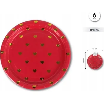 Talíř Papírový talíř červený se zlatými srdíčky - dekorace