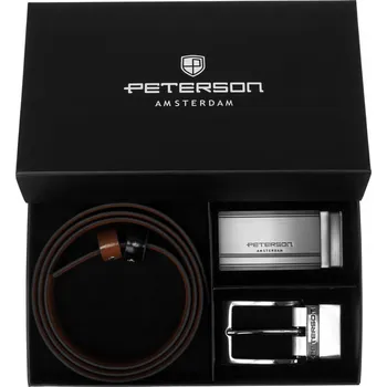 Opasek Kožený opasek pánský ke kalhotám černý hnědý oboustranný set PETERSON