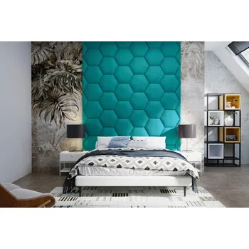Předsíňová stěna Čalouněný nástěnný panel Hexagon 30 x 26 x 3 cm zelenomodrá