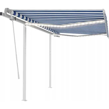 Markýza Ručně navíjecí markýza s LED osvětlením, 3x2,5 m, modro-bílá