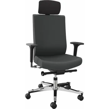 Pracovní židle Dauphin, pro provoz 24/7, šedá, bederní opěrka a integrovaná opěrka hlavy