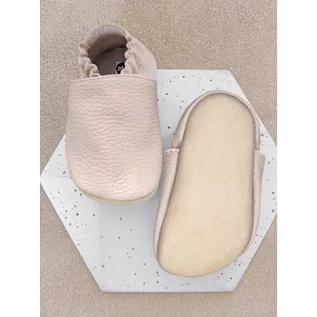 Capáčky FUNKY MONKEY Kožené barefoot Pro capáčky s kaučukovou podrážkou béžové - 6-12 měsíců Béžová