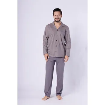 Pánské pyžamo Pyžamo Hotberg 1754 Marcel long/r M-2XL rozepínací STEEL L