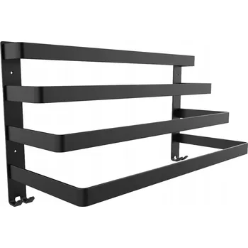 Věšák Nástěnný věšák na RUČNÍKY do KOUPELNY loft ČERNÝ 60 cm 4 úrovně HÁČKY