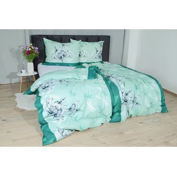 Povlečení HW Logistic s.r.o. Basic Falena tyrkysové 140 x 220, 70 x 90 cm zipový uzávěr