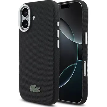 Pouzdro na mobilní telefon Lacoste PVC Iconic Petit Pique Metal Logo MagSafe Zadní Kryt pro iPhone 17 Black
