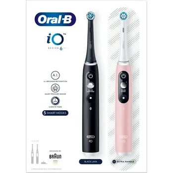 Elektrický zubní kartáček Magnetické zubní kartáčky Oral-B iO Series 6, dvojbalení, černá a růžová