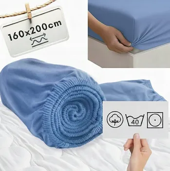 Prostěradlo PROSTĚRADLO S GUMOU JERSEY BAVLNA 160X200 + 25CM SVĚTLE MODRÉ