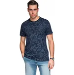 Pánské tmavě modré stylové bavlněné tričko s rostlinným motivem V4 OM-TSFP-0262 XXL