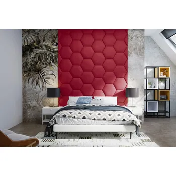 Předsíňová stěna Čalouněný nástěnný panel Hexagon 40 x 34,5 x 3 cm rubínová
