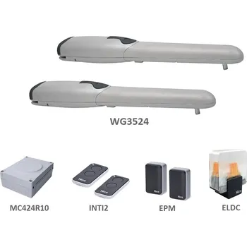 Pohon brány WINGOKit 3524-K sada pohonů Nice, křídlo do 3,5 m - WINGO KIT sestava s pohony křídlové brány do 7 m průjezdu obsahuje 24V pohony WG3524, elektroniku s vestavěným přijímačem, 2 x vysílač, fotobuňky, maják