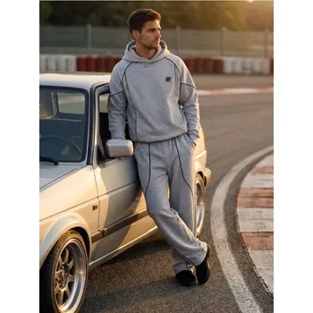 Pánské oblečení Sinsay - Kalhoty wide leg s kontrastní lemovkou - šedá - 581HL-09M - 581HL-09M-L