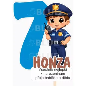 Party dekorace Personalizovaný zápich Policista pro děti se jménem 130 mm