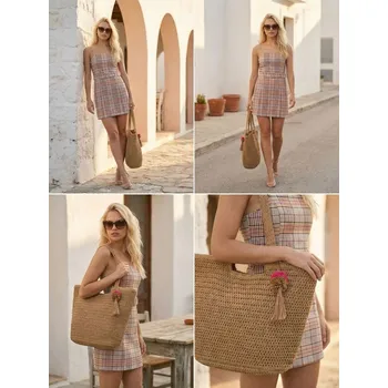 Dámské šaty Sinsay - Přiléhavé mini šaty na ramínkách s kostkovaným vzorem a páskem - oranžová - 3868B-22X - 3868B-22X-S