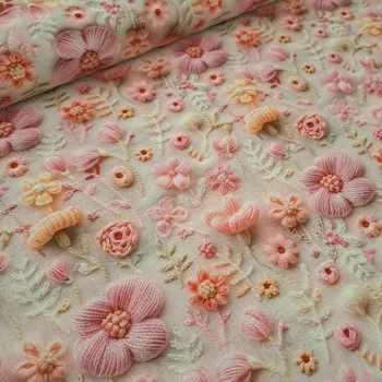 Pro útulný domov bavlněná látka 3D tisk RŮŽOVÉ KYTIČKY