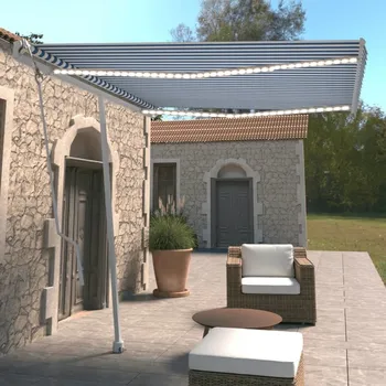 Stínicí technika vidaXL Automatická markýza LED a senzor větru 300 x 250 cm [3069512] Barva: Modro-bílá