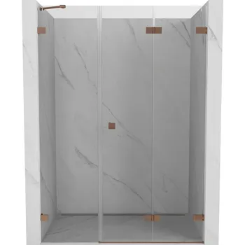 Sprchové dveře Mexen Lunar-F, pravé skládací sprchové dveře 140 cm, 8mm čiré sklo, měděný matný profil, 836S-140-050-65-00-P