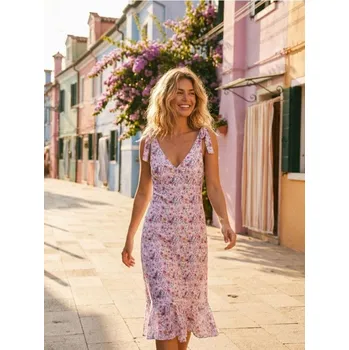 Dámské šaty Sinsay - Viskózové maxi šaty na ramínkách s květinovým vzorem - vícebarevná - 506DA-MLC - 506DA-MLC-L