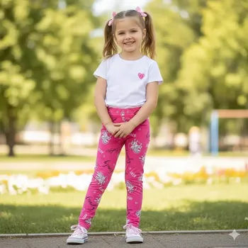 Dívčí legíny Kugo FL6738 růžové s jednorožci