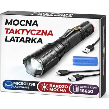 Svítilna VÝKONNÁ LED AKUMULÁTOROVÁ TAKTICKÁ SVÍTILNA ZOOM SOS