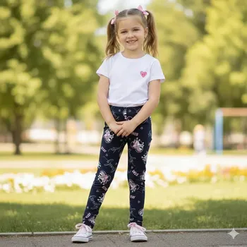 Dívčí legíny Dívčí legíny Kugo FL6738 tmavě modré s jednorožci