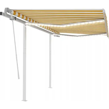 Markýza Ručně ovládaná markýza s LED osvětlením, 3x2,5 m, žluto-bílá