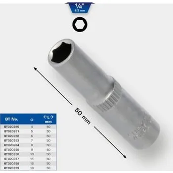 Gola hlavice Brilliant Tools BT020958 Šestihranný nástrčný ořech 1/4", dlouhé provedení, 12 mm
