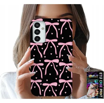 Pouzdro na mobilní telefon POUZDRO PRO SAMSUNG GALAXY M13 4G - ČERNO-RŮŽOVÉ STUŽKY S MAŠLIČKAMI