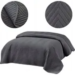 Přehoz na postel 200x220 cm velur elegantní příjemný na dotek prošívaný tmavě šedý
