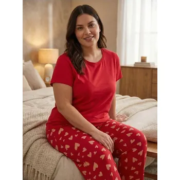 Dámské pyžamo Sinsay - Bavlněné dvoudílné pyžamo s motivem srdce - červená - 466HF-33X - 466HF-33X-M