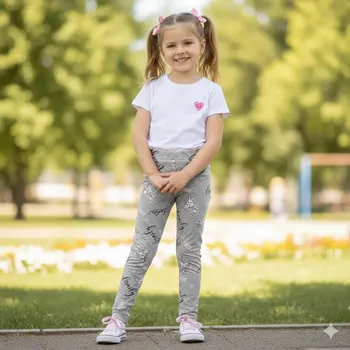 Dívčí legíny Kugo FL6738 šedé s jednorožci