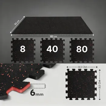 Zátěžová podložka NEOLYMP Podložka na fitness – silná gumová rohož – puzzle sada s 80 díly 80 ČERNÁ|ČERVENÁ