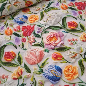 Pro útulný domov bavlněná látka 3D tisk TULIPÁNY A RŮŽE