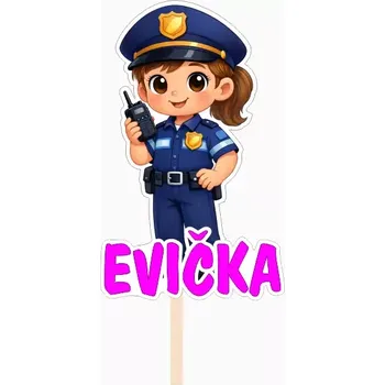 Party dekorace Personalizovaný zápich Policistka pro děti se jménem 180 mm