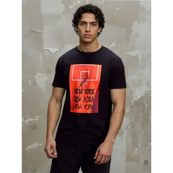 Pánské tričko Sinsay - Bavlněné oversize tričko s potiskem - černá - 258HL-99X - 258HL-99X-S